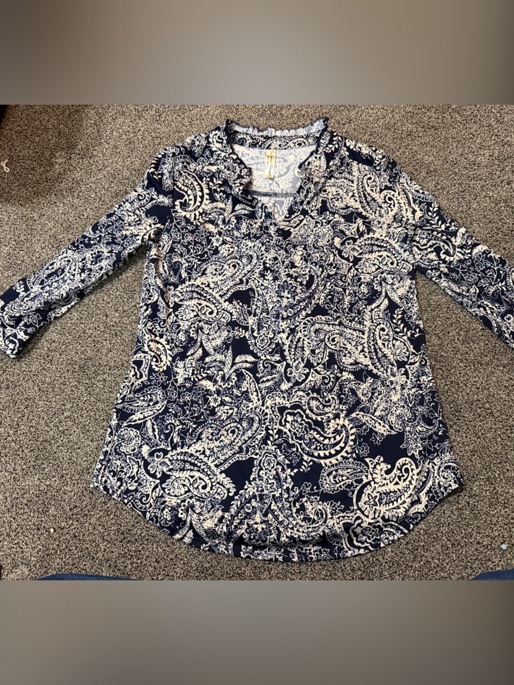 PerSeption Concept Navy and White Paisley Tunic Top